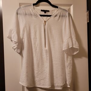 Harve Benard Women's White Blouse with Ruffle Sleeves Size XL